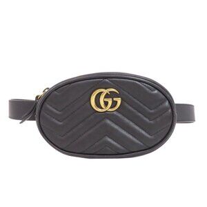 GUCCI Black Leather GG Marmont Fanny Pack